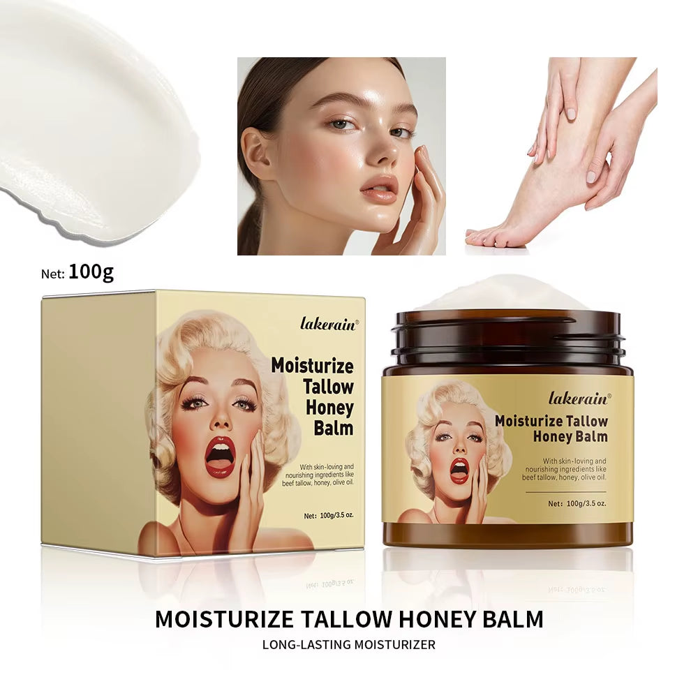 100G/3.5 0Z. Moisturize Tallow Honey Balm Whipped Beef Tallow and Manuka Honey Balm Moisturizer Body Lotion Skin Care&Lip Balm
