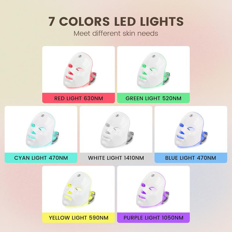 SHMHE Red Light Therapy Mask, 7-Color LED Photorejuvenation Mask, Daily Care Photorejuvenation, Wireless Charging, Ideal Gift for Women, Autumn and Winter Skin Care Facial Care Gift