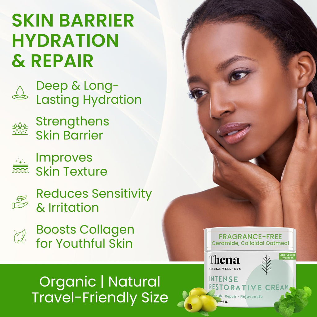 Barrier Repair Organic Face Cream Moisturizer with Ceramides Squalane Centella & Niacinamide, Fragrance Free, Non-Comedogenic, Gentle Soothing Hydration for Dry, Sensitive, Normal Skin, Travel Size