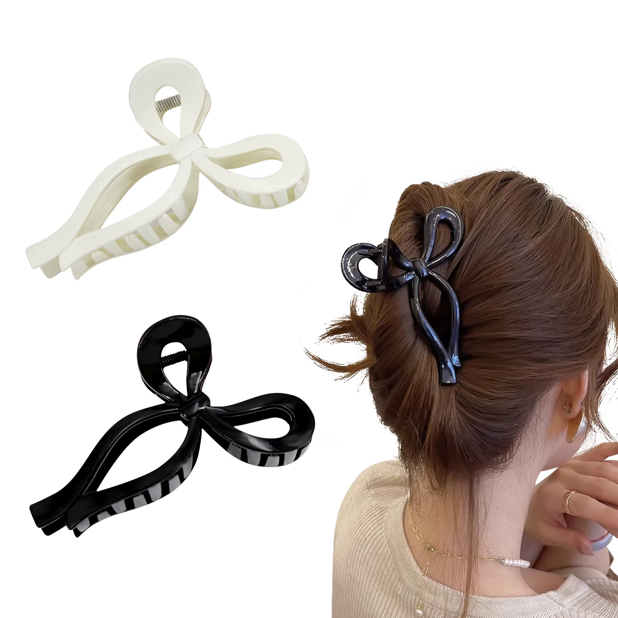 2Pcs Bows Claw Clips 2 Colors Hair Bows for Girls Ribbon Hair Clips Bow Trend Claw Clips for Thick Hair Pink Coquette Bows Clips